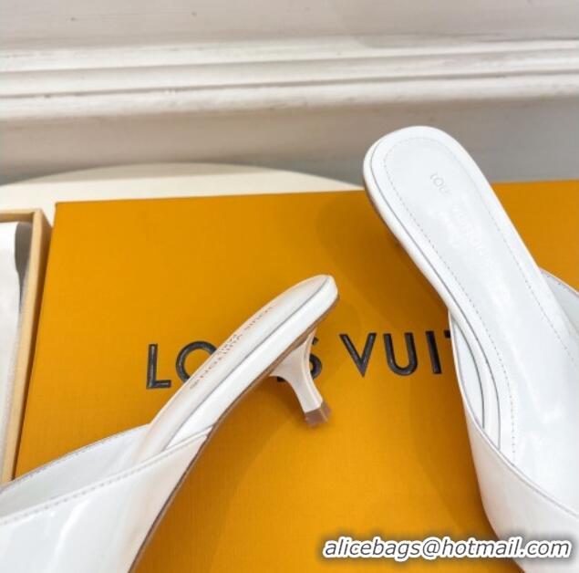 Luxurious Louis Vuitton Stellar Heel Mules 4cm in Patent Leather White 0426151