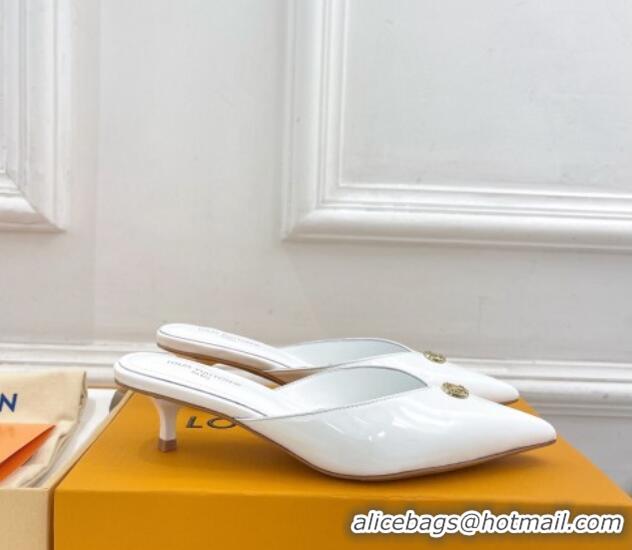 Luxurious Louis Vuitton Stellar Heel Mules 4cm in Patent Leather White 0426151