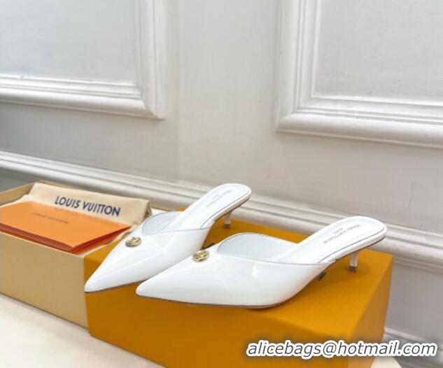 Luxurious Louis Vuitton Stellar Heel Mules 4cm in Patent Leather White 0426151