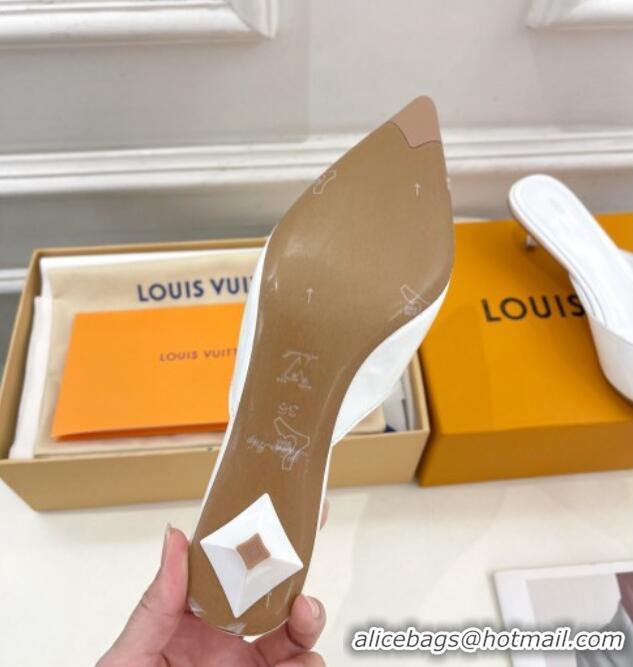 Luxurious Louis Vuitton Stellar Heel Mules 4cm in Patent Leather White 0426151