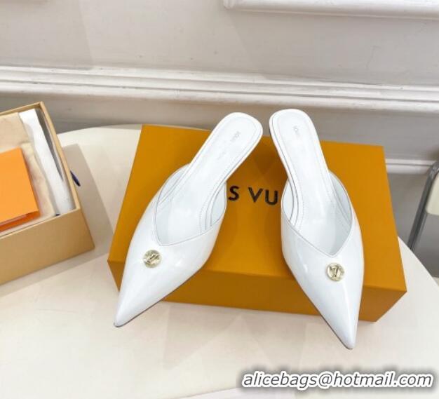 Luxurious Louis Vuitton Stellar Heel Mules 4cm in Patent Leather White 0426151