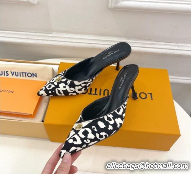 Low Cost Louis Vuitton Stellar Heel Mules 7cm in Hairy Leather White/Black 426154