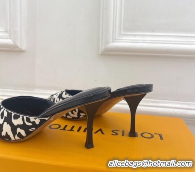 Low Cost Louis Vuitton Stellar Heel Mules 7cm in Hairy Leather White/Black 426154