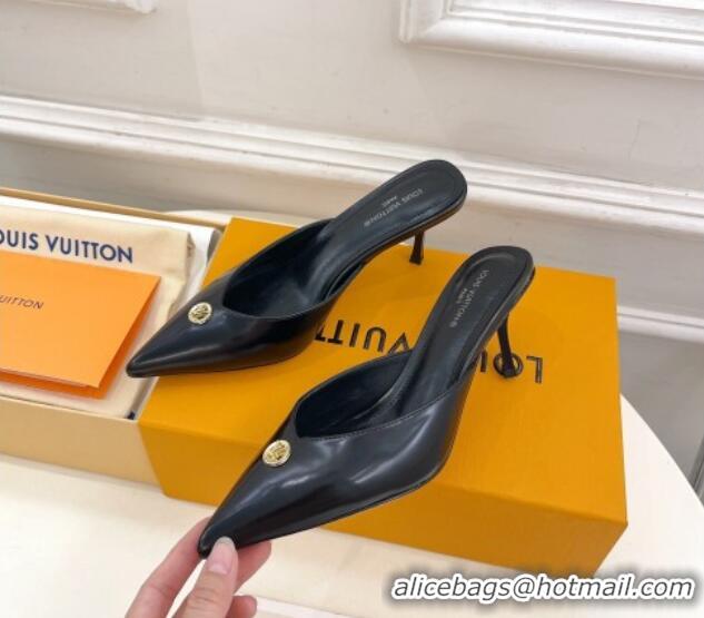 Top Design Louis Vuitton Stellar Heel Mules 7cm in Black Glazed Leather 426156