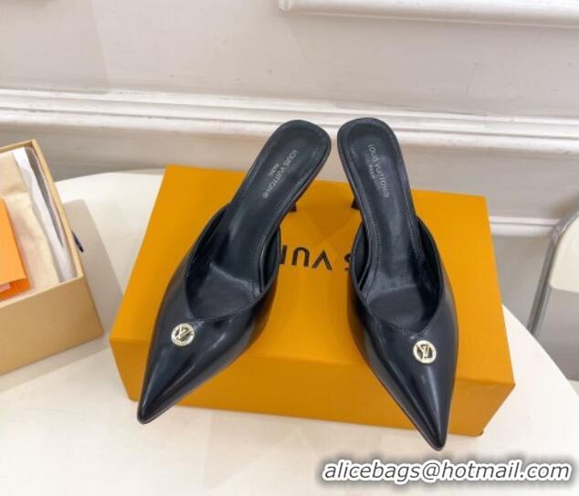 Top Design Louis Vuitton Stellar Heel Mules 7cm in Black Glazed Leather 426156