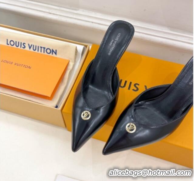 Top Design Louis Vuitton Stellar Heel Mules 7cm in Black Glazed Leather 426156