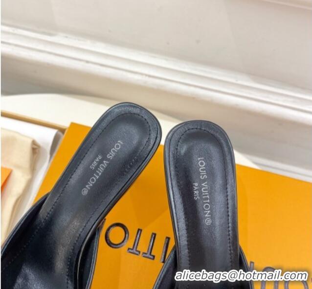 Top Design Louis Vuitton Stellar Heel Mules 7cm in Black Glazed Leather 426156