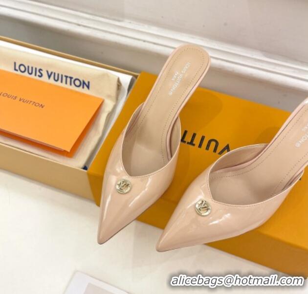 Feminine Louis Vuitton Stellar Heel Mules 7cm in Patent Leather Nude Pink 426157