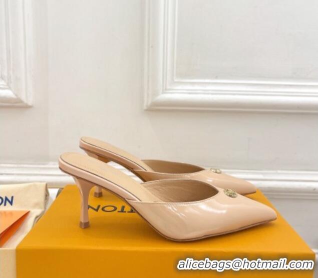 Feminine Louis Vuitton Stellar Heel Mules 7cm in Patent Leather Nude Pink 426157