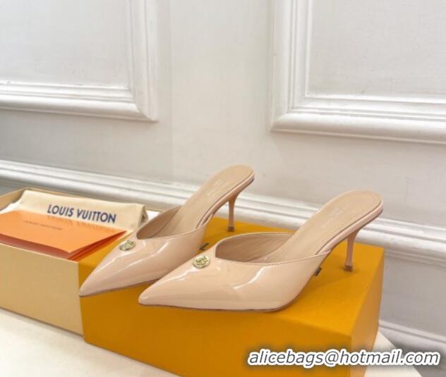 Feminine Louis Vuitton Stellar Heel Mules 7cm in Patent Leather Nude Pink 426157