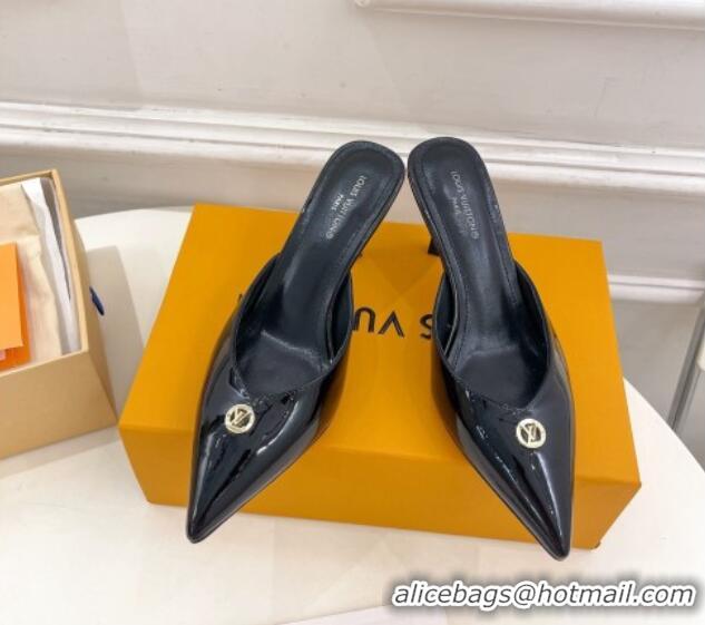 Classic Hot Louis Vuitton Stellar Heel Mules 7cm in Patent Leather Black 426159