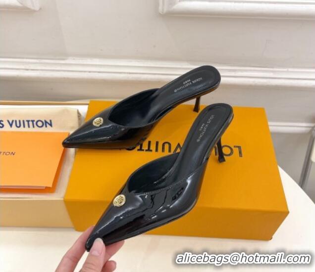 Classic Hot Louis Vuitton Stellar Heel Mules 7cm in Patent Leather Black 426159