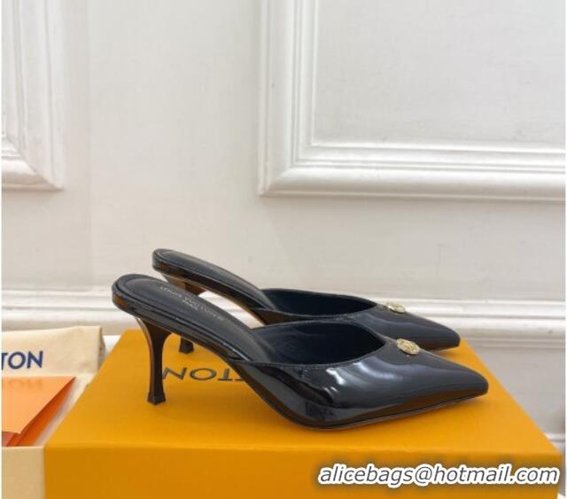 Classic Hot Louis Vuitton Stellar Heel Mules 7cm in Patent Leather Black 426159