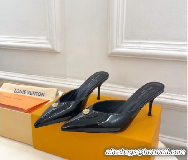 Classic Hot Louis Vuitton Stellar Heel Mules 7cm in Patent Leather Black 426159