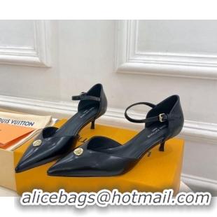 Popular Style Louis Vuitton Stellar Mary Janes Pumps 4cm in Black Glazed Leather 426166