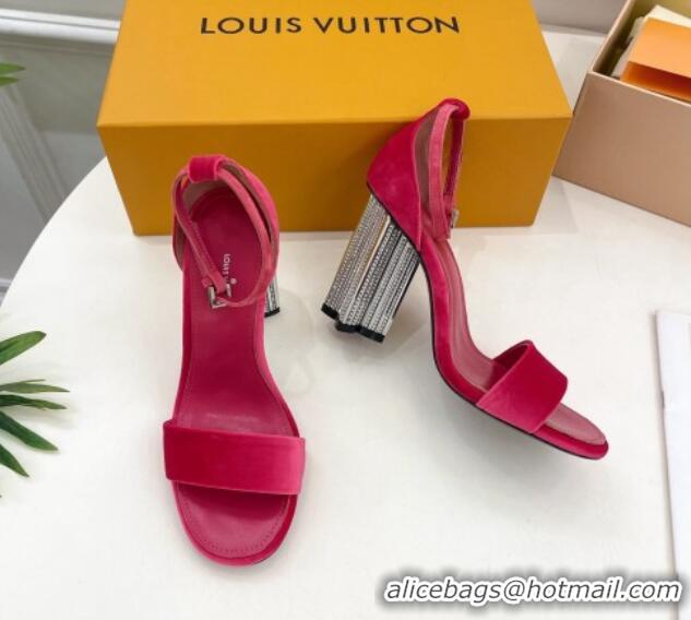 Perfect Louis Vuitton Silhouette Velvet High Heel Sandals 10cm with Crystals Pink 426179