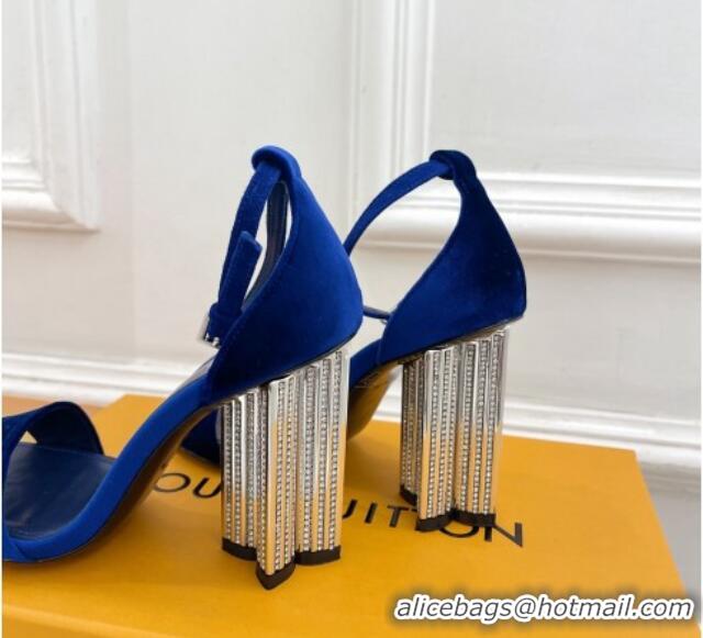 Best Grade Louis Vuitton Silhouette Velvet High Heel Sandals 10cm with Crystals Blue 426180