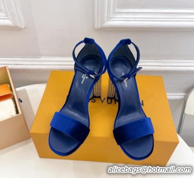 Best Grade Louis Vuitton Silhouette Velvet High Heel Sandals 10cm with Crystals Blue 426180