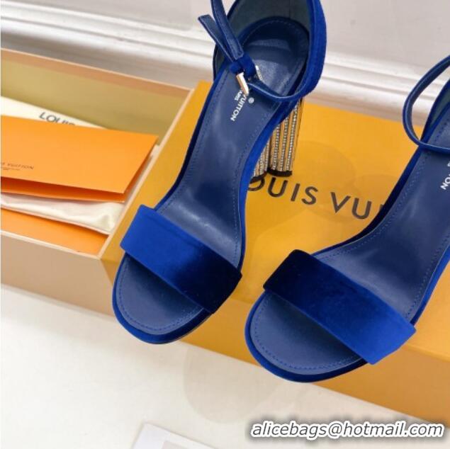 Best Grade Louis Vuitton Silhouette Velvet High Heel Sandals 10cm with Crystals Blue 426180