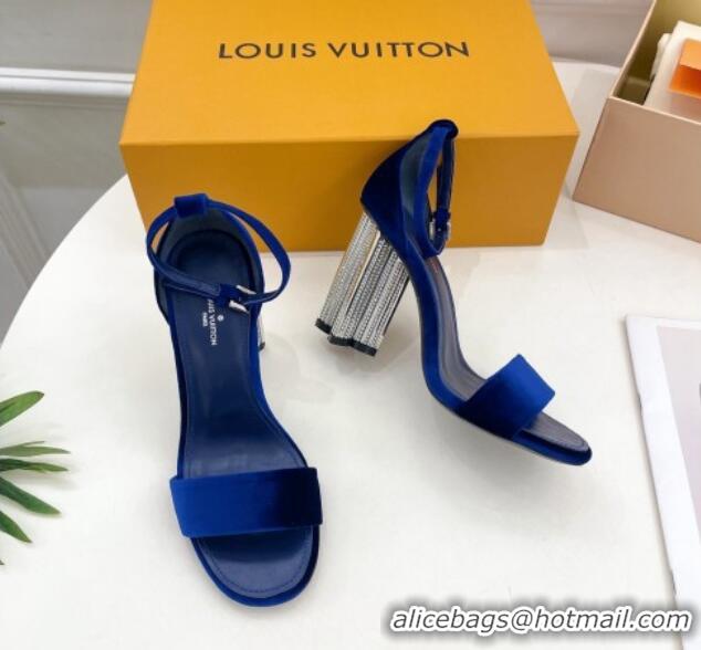 Best Grade Louis Vuitton Silhouette Velvet High Heel Sandals 10cm with Crystals Blue 426180