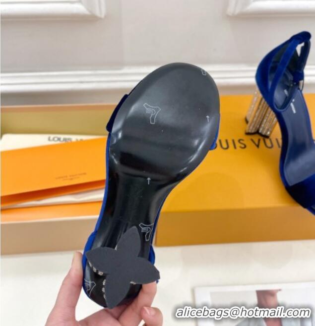 Best Grade Louis Vuitton Silhouette Velvet High Heel Sandals 10cm with Crystals Blue 426180