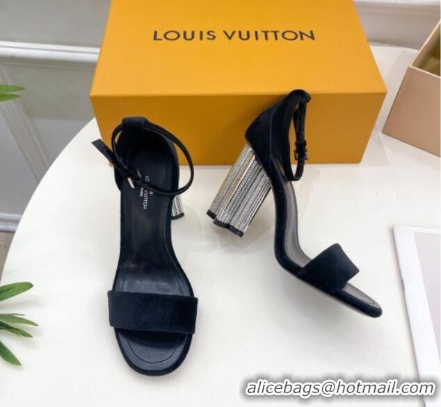 Sophisticated Louis Vuitton Silhouette Velvet High Heel Sandals 10cm with Crystals Black 426181