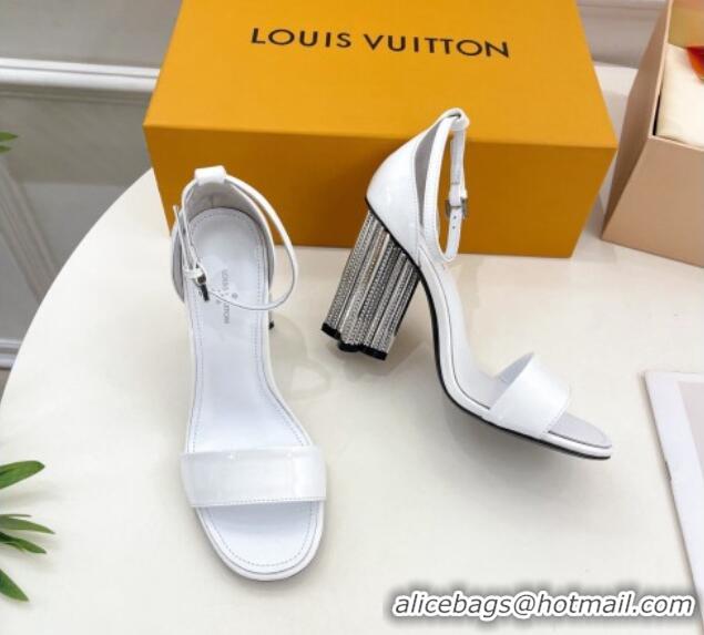 Popular Style Louis Vuitton Silhouette Patent Leather High Heel Sandals 10cm with Crystals White 426183