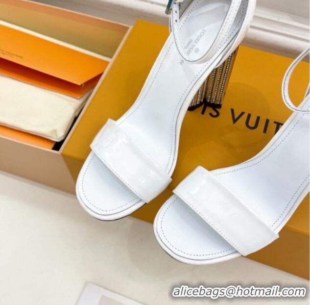 Popular Style Louis Vuitton Silhouette Patent Leather High Heel Sandals 10cm with Crystals White 426183