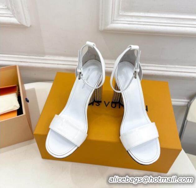 Popular Style Louis Vuitton Silhouette Patent Leather High Heel Sandals 10cm with Crystals White 426183