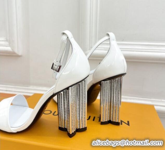 Popular Style Louis Vuitton Silhouette Patent Leather High Heel Sandals 10cm with Crystals White 426183