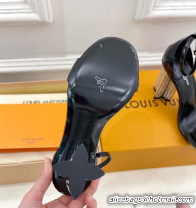 Good Looking Louis Vuitton Silhouette Patent Leather High Heel Sandals 10cm with Crystals Black 426184