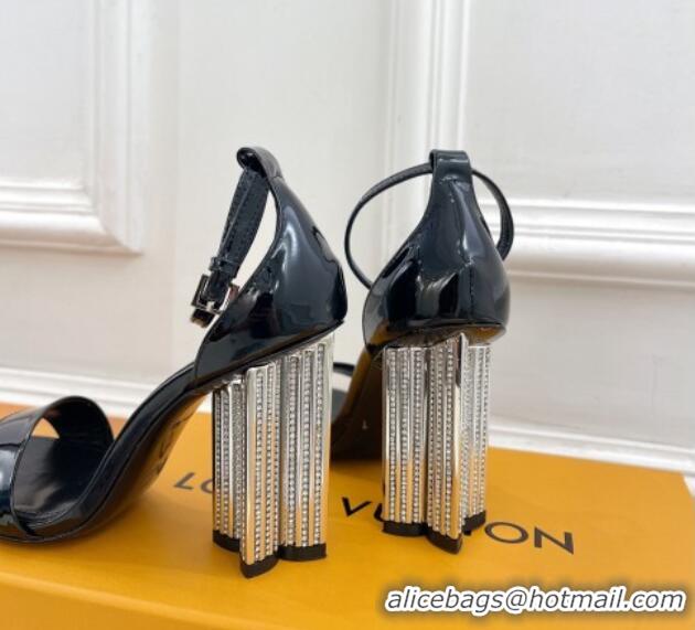 Good Looking Louis Vuitton Silhouette Patent Leather High Heel Sandals 10cm with Crystals Black 426184