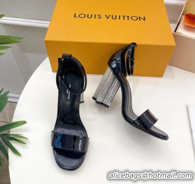 Good Looking Louis Vuitton Silhouette Patent Leather High Heel Sandals 10cm with Crystals Black 426184