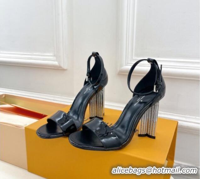 Good Looking Louis Vuitton Silhouette Patent Leather High Heel Sandals 10cm with Crystals Black 426184