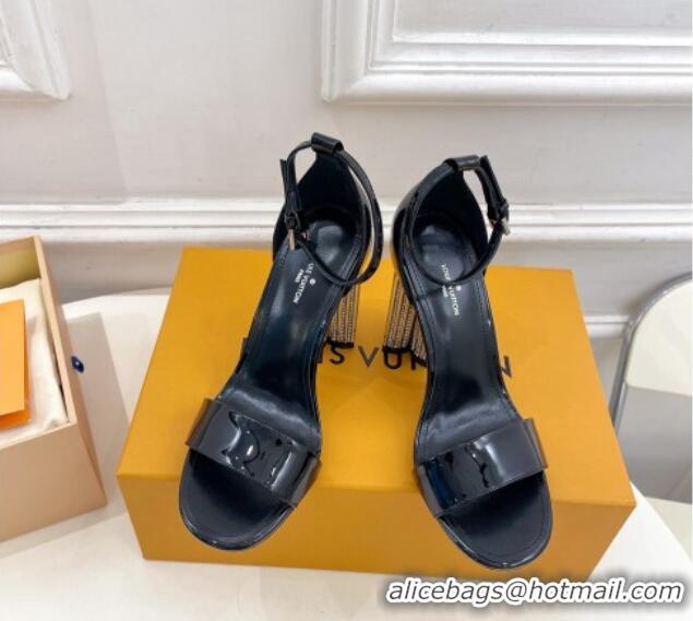 Good Looking Louis Vuitton Silhouette Patent Leather High Heel Sandals 10cm with Crystals Black 426184