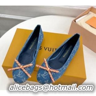 Low Cost Louis Vuitton Nina Flat Ballerinas in Blue1 Monogram Denim with Stud Bow 426185