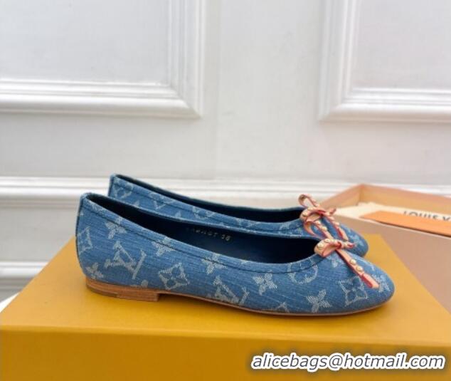 Low Cost Louis Vuitton Nina Flat Ballerinas in Blue1 Monogram Denim with Stud Bow 426185