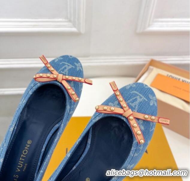 Low Cost Louis Vuitton Nina Flat Ballerinas in Blue1 Monogram Denim with Stud Bow 426185