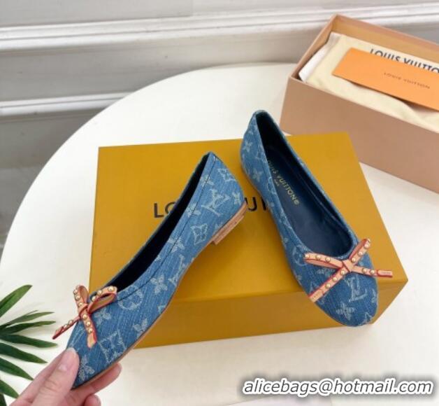 Low Cost Louis Vuitton Nina Flat Ballerinas in Blue1 Monogram Denim with Stud Bow 426185