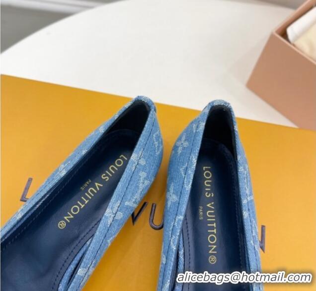 Low Cost Louis Vuitton Nina Flat Ballerinas in Blue1 Monogram Denim with Stud Bow 426185