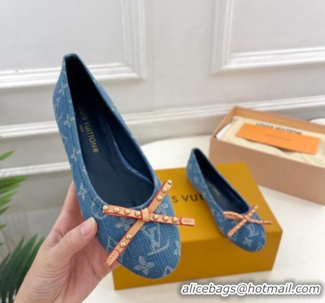 Low Cost Louis Vuitton Nina Flat Ballerinas in Blue1 Monogram Denim with Stud Bow 426185