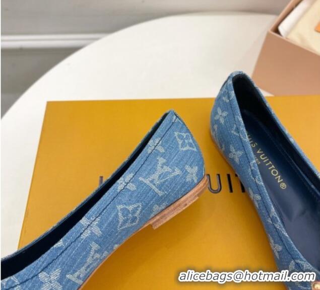 Low Cost Louis Vuitton Nina Flat Ballerinas in Blue1 Monogram Denim with Stud Bow 426185