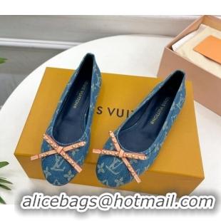 Best Product Louis Vuitton Nina Flat Ballerinas in Blue2 Monogram Denim with Stud Bow 426186