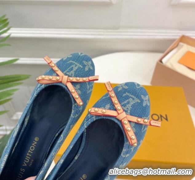 Best Product Louis Vuitton Nina Flat Ballerinas in Blue2 Monogram Denim with Stud Bow 426186