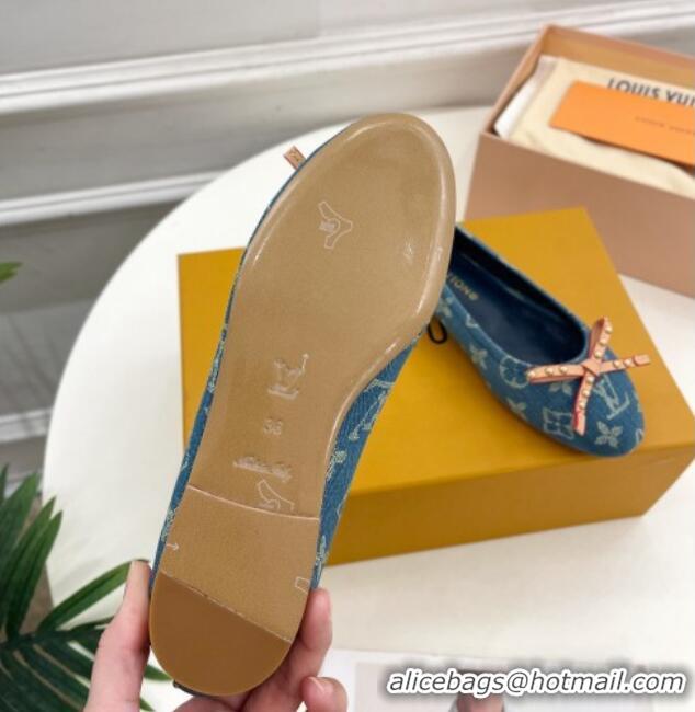 Best Product Louis Vuitton Nina Flat Ballerinas in Blue2 Monogram Denim with Stud Bow 426186