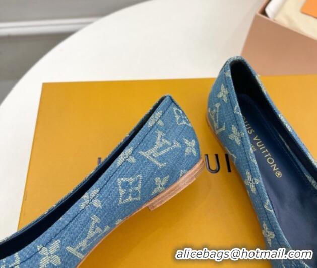 Best Product Louis Vuitton Nina Flat Ballerinas in Blue2 Monogram Denim with Stud Bow 426186