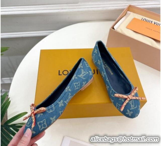 Best Product Louis Vuitton Nina Flat Ballerinas in Blue2 Monogram Denim with Stud Bow 426186