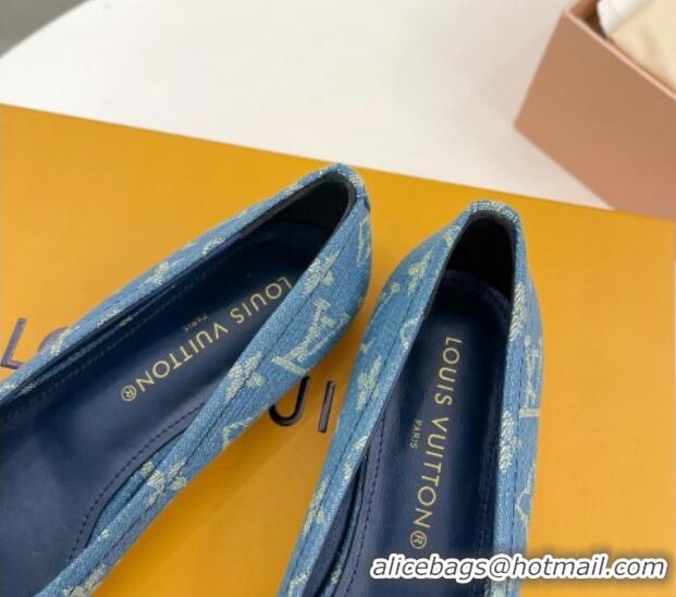 Best Product Louis Vuitton Nina Flat Ballerinas in Blue2 Monogram Denim with Stud Bow 426186