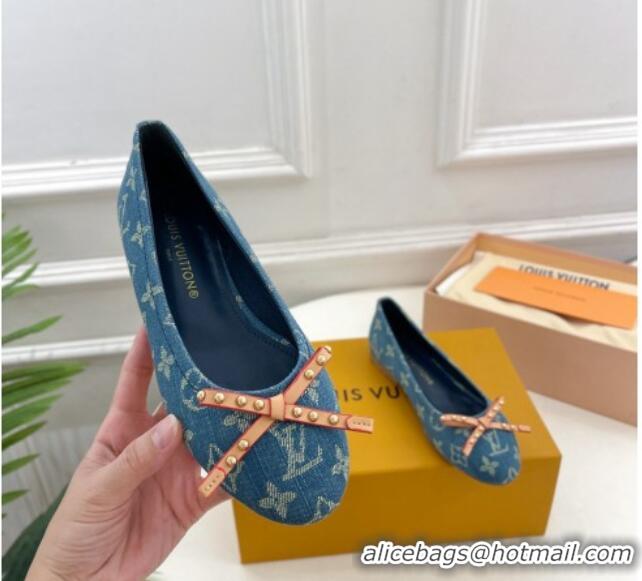 Best Product Louis Vuitton Nina Flat Ballerinas in Blue2 Monogram Denim with Stud Bow 426186