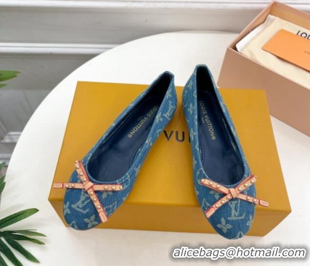 Best Product Louis Vuitton Nina Flat Ballerinas in Blue2 Monogram Denim with Stud Bow 426186